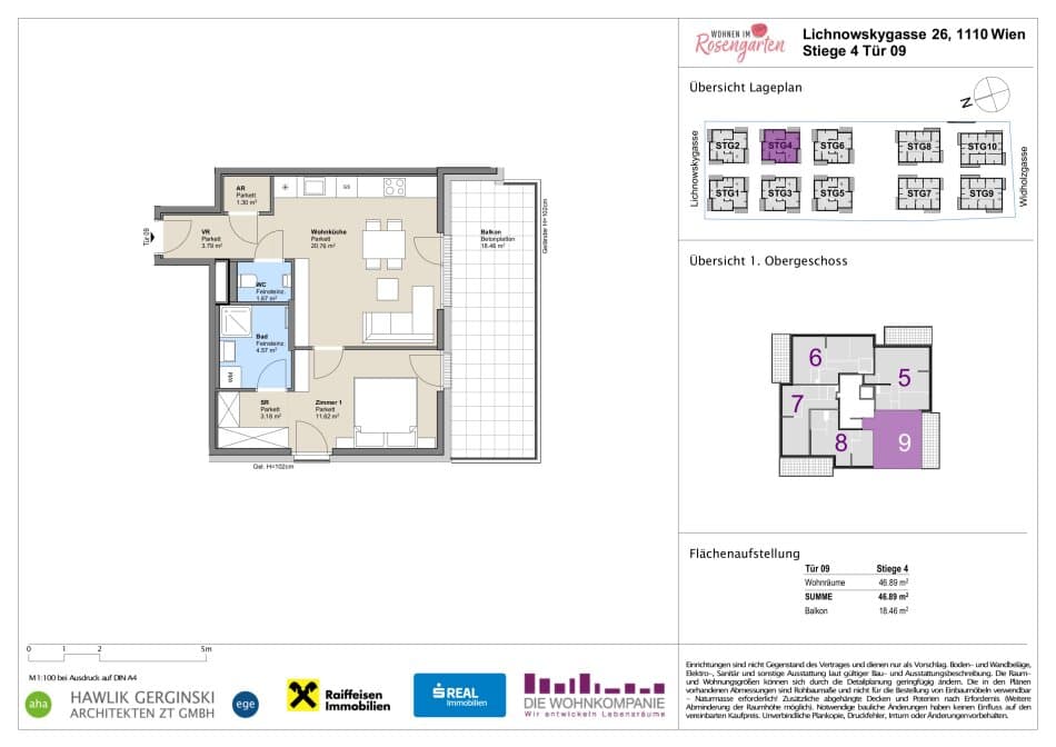 Grundriss Top 960-72454 — Rosengarten – Lichnowskygasse 26 — 2 Zimmer — 46,9 m²
