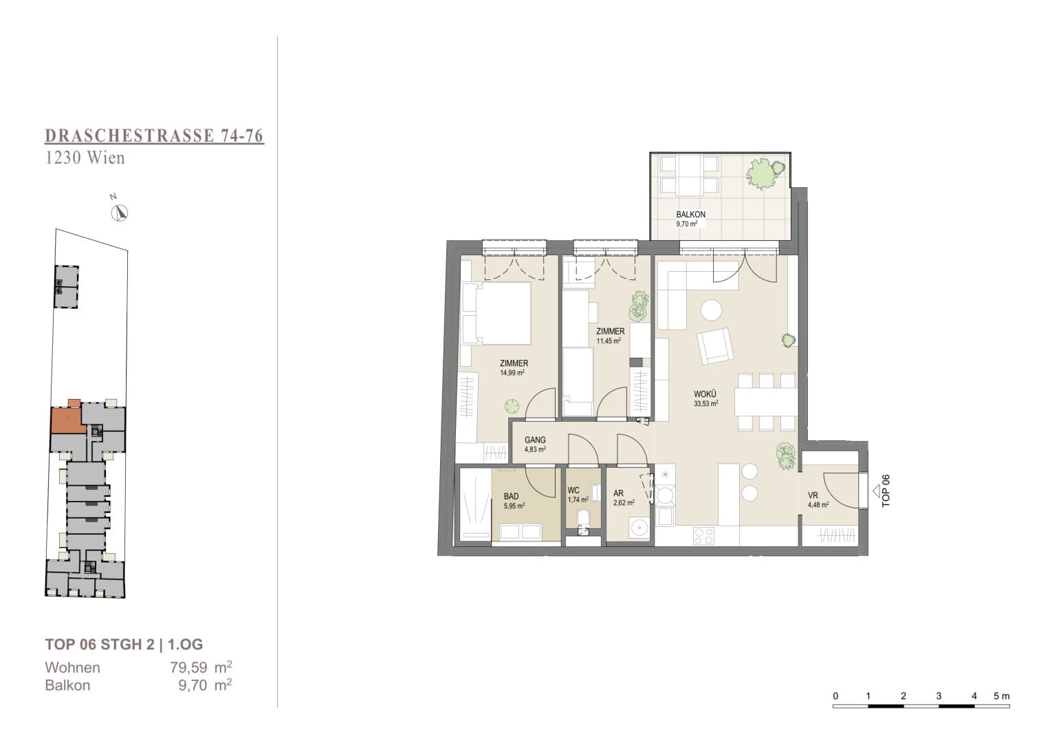 Grundriss Top 6 1Etage — Liesing Gardens — 3 Zimmer — 79,5 m² — 1st floor — balcony