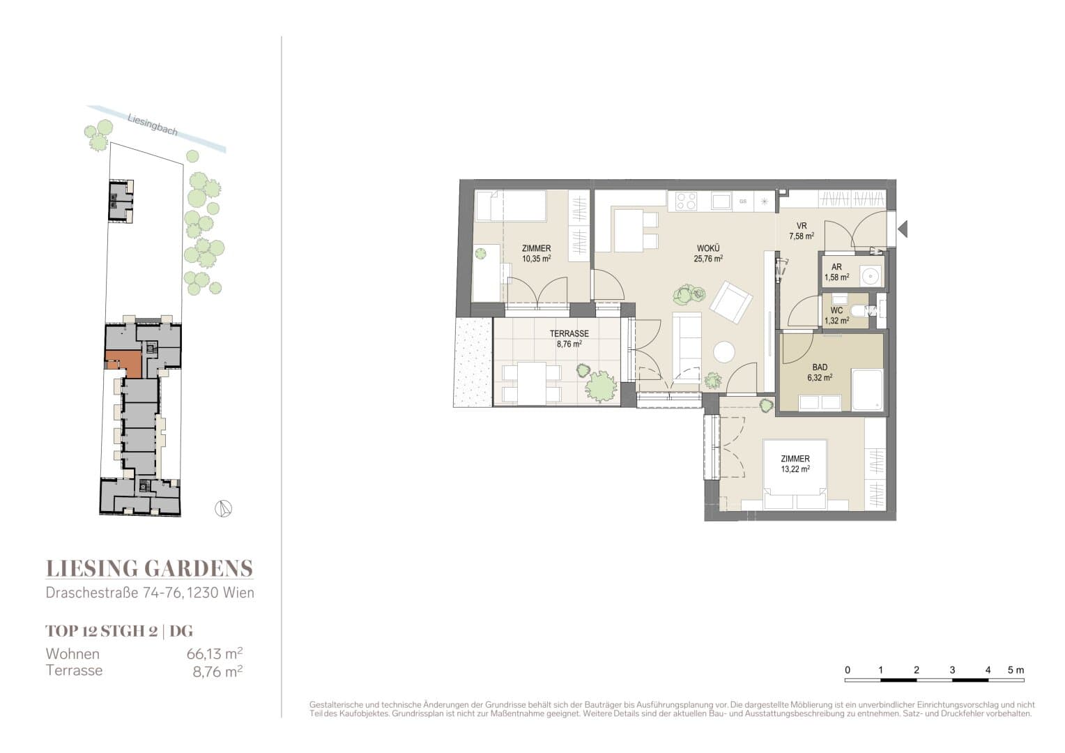 Grundriss Top 12 1DG — Liesing Gardens — 3 Zimmer — 66,1 m² — 1st attic floor — terrace