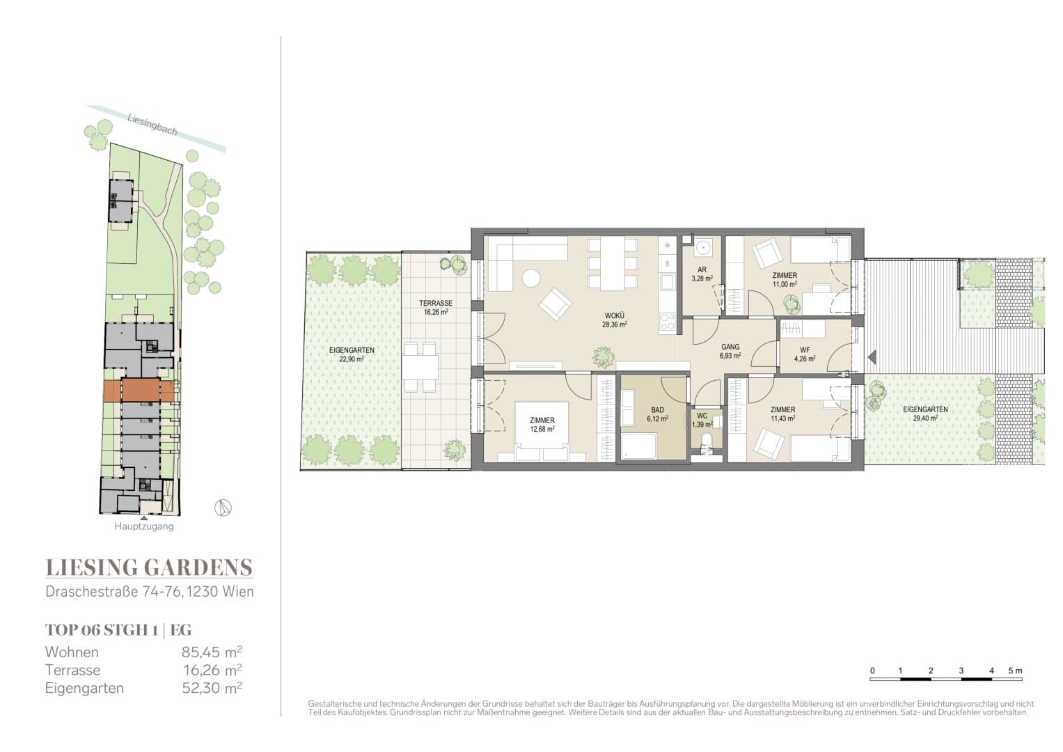 Grundriss Top 6 EG — Liesing Gardens — 4 Zimmer — 85,5 m² — Ground floor — terrace, garden