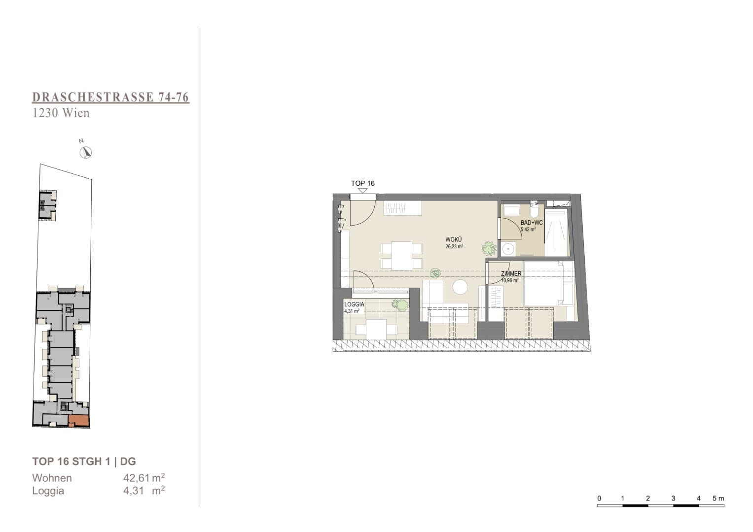 Grundriss Top 16 1DG — Liesing Gardens — 2 Zimmer — 41,8 m² — 1st attic floor — loggia