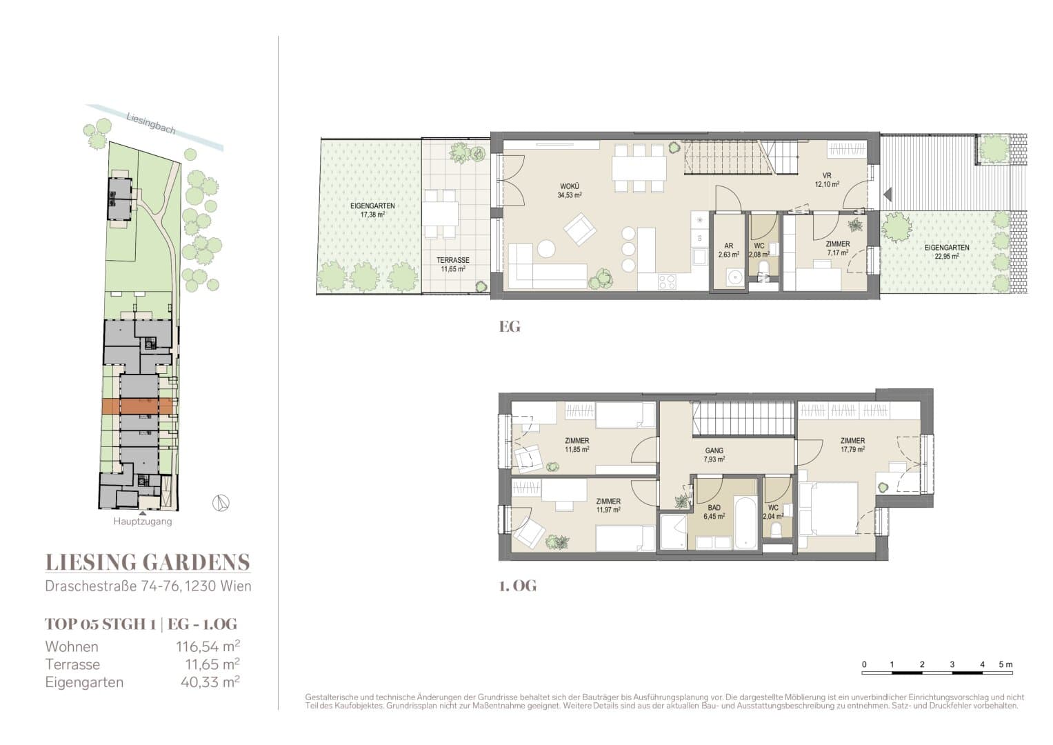 Grundriss Top 5 EG — Liesing Gardens — 5 Zimmer — 116,5 m² — Ground floor — terrace, garden