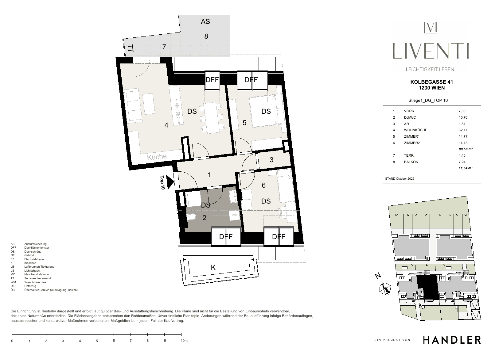 Grundriss Top 1/10 — Liventi — 3 Zimmer — 80,4 m² — Attic floor