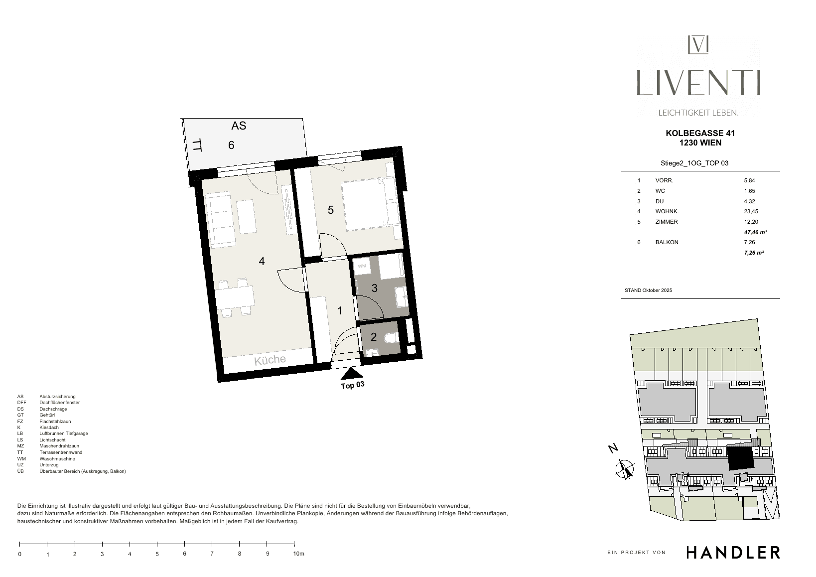 Grundriss Top 2/3 — Liventi — 2 Zimmer — 47,5 m² — 1st floor