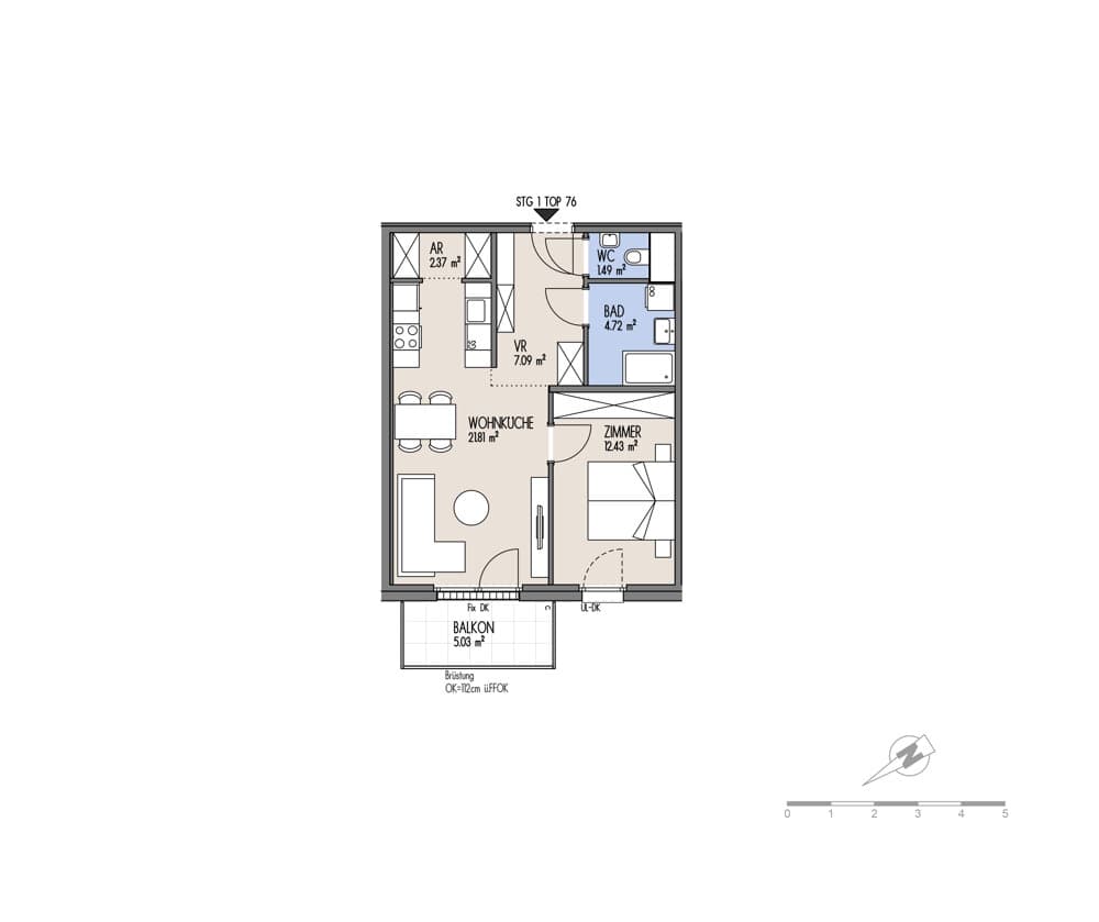 Grundriss Top 01-076 — NordGlück – Living Point 21 — 2 Zimmer — 49,9 m² — 6th floor