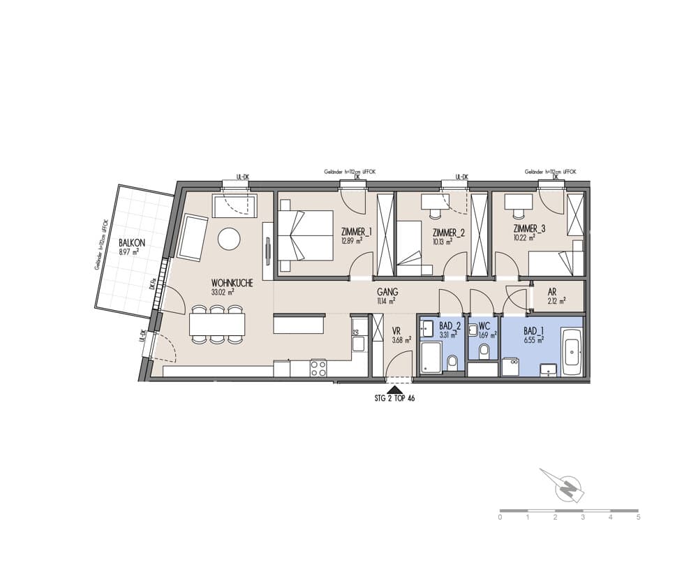 Grundriss Top 02-046 — NordGlück – Living Point 21 — 4 Zimmer — 94,8 m² — 5th floor