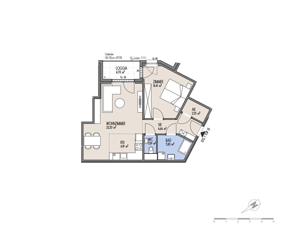 Grundriss Top 01-031 — NordGlück – Living Point 21 — 2 Zimmer — 58,9 m² — 2nd floor