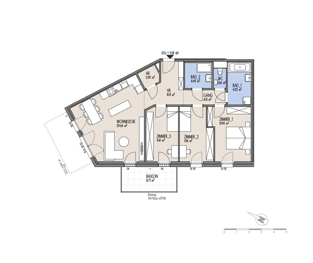 Grundriss Top 01-069 — NordGlück – Living Point 21 — 4 Zimmer — 93,5 m² — 5th floor