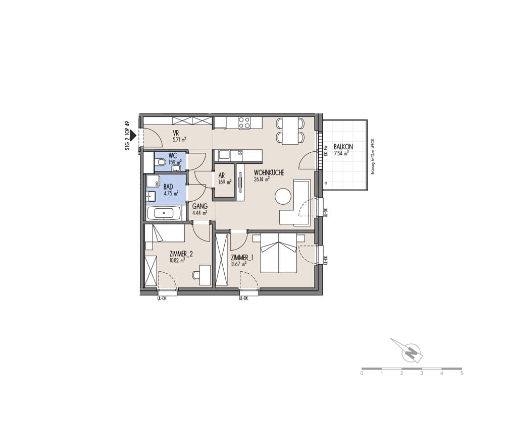 Grundriss Top 02-049 — NordGlück – Living Point 21 — 3 Zimmer — 68,8 m² — 6th floor