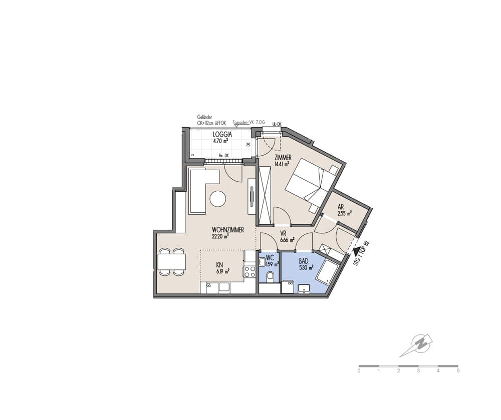 Grundriss Top 01-082 — NordGlück – Living Point 21 — 2 Zimmer — 58,9 m² — 6th floor