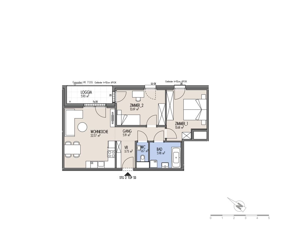 Grundriss Top 02-053 — NordGlück – Living Point 21 — 3 Zimmer — 65,5 m² — 6th floor