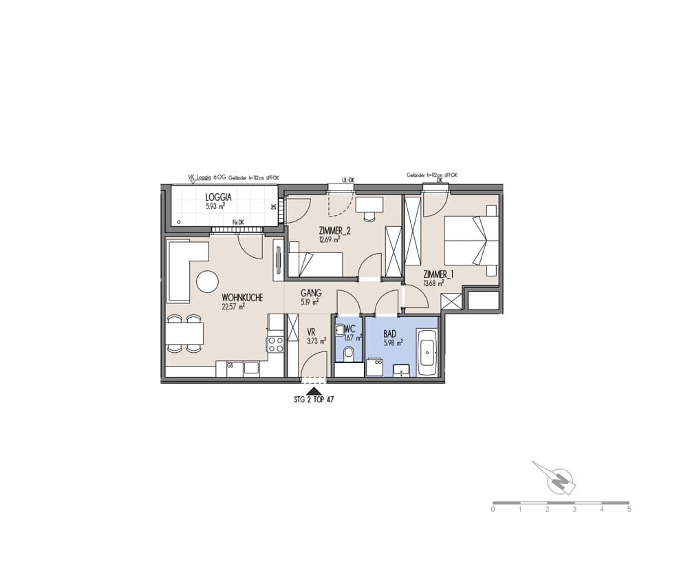 Grundriss Top 02-047 — NordGlück – Living Point 21 — 3 Zimmer — 65,5 m² — 5th floor