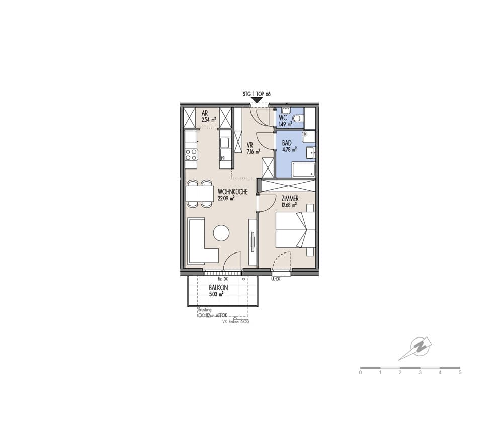 Grundriss Top 01-066 — NordGlück – Living Point 21 — 2 Zimmer — 50,7 m² — 5th floor