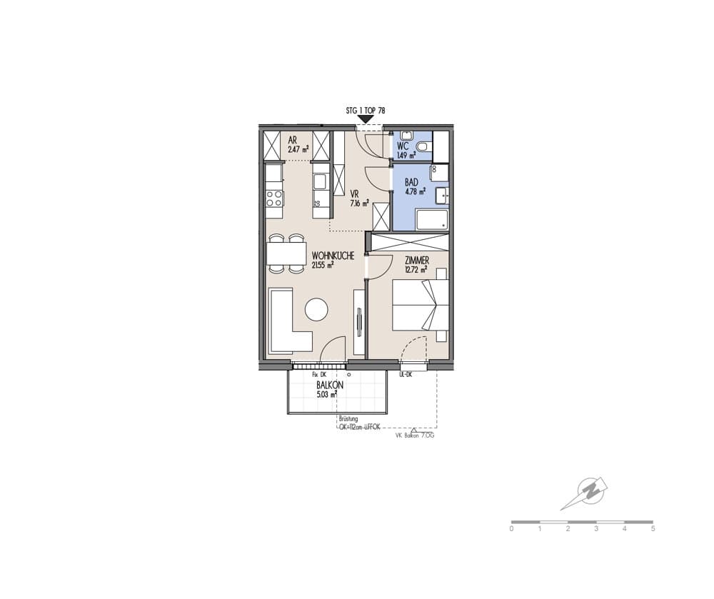 Grundriss Top 01-078 — NordGlück – Living Point 21 — 2 Zimmer — 50,2 m² — 6th floor