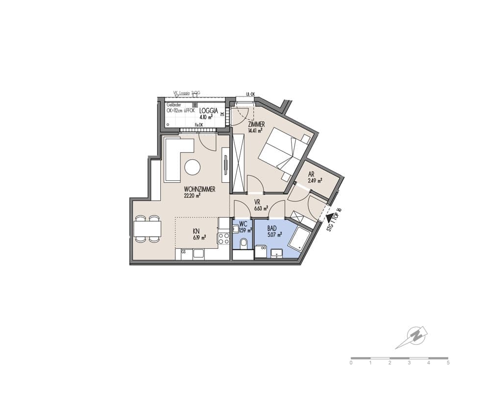 Grundriss Top 01-016 — NordGlück – Living Point 21 — 2 Zimmer — 58,6 m² — 1st floor