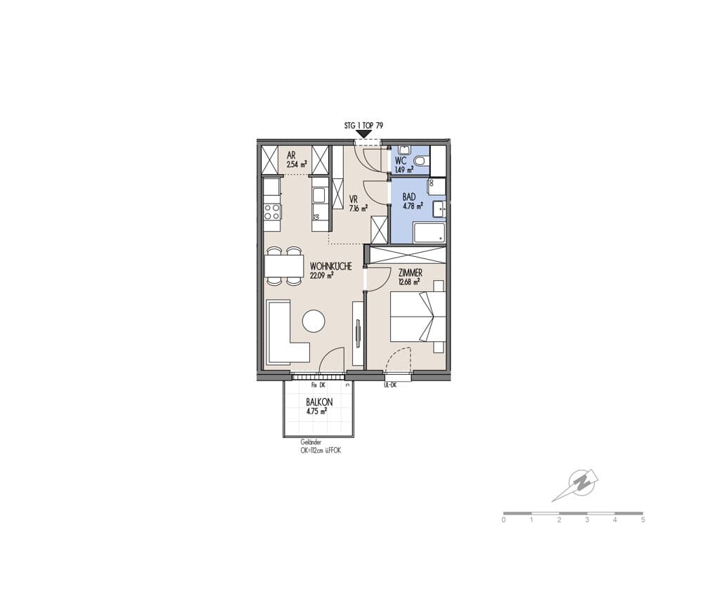 Grundriss Top 01-079 — NordGlück – Living Point 21 — 2 Zimmer — 50,7 m² — 6th floor
