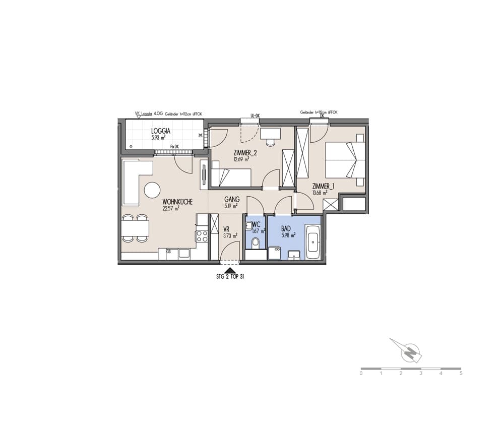 Grundriss Top 02-031 — NordGlück – Living Point 21 — 3 Zimmer — 65,5 m² — 3rd floor