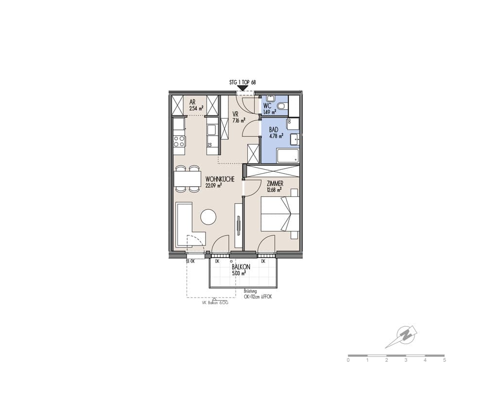 Grundriss Top 01-068 — NordGlück – Living Point 21 — 2 Zimmer — 50,7 m² — 5th floor