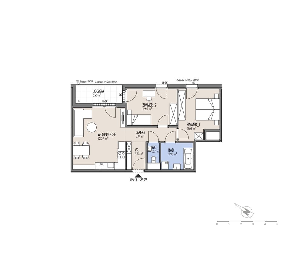 Grundriss Top 02-039 — NordGlück – Living Point 21 — 3 Zimmer — 65,5 m² — 4th floor