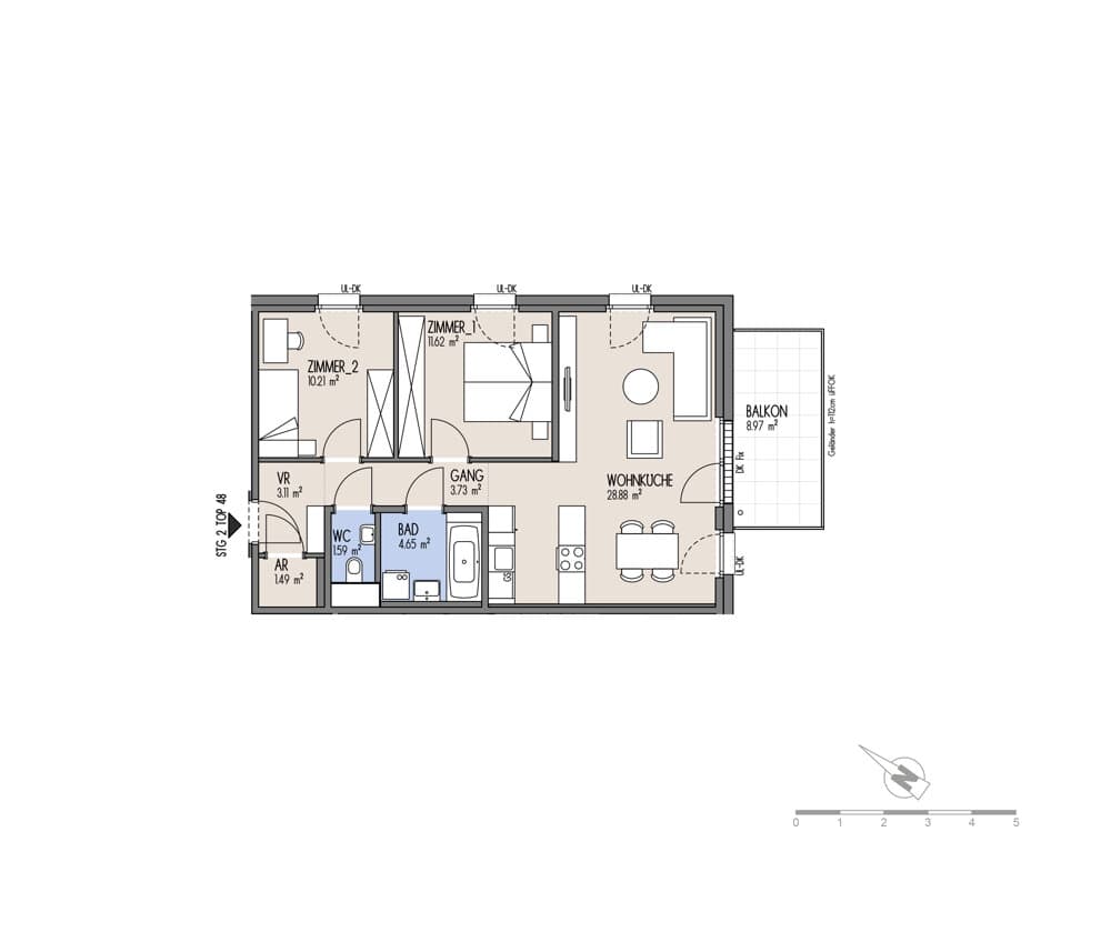 Grundriss Top 02-048 — NordGlück – Living Point 21 — 3 Zimmer — 65,3 m² — 6th floor