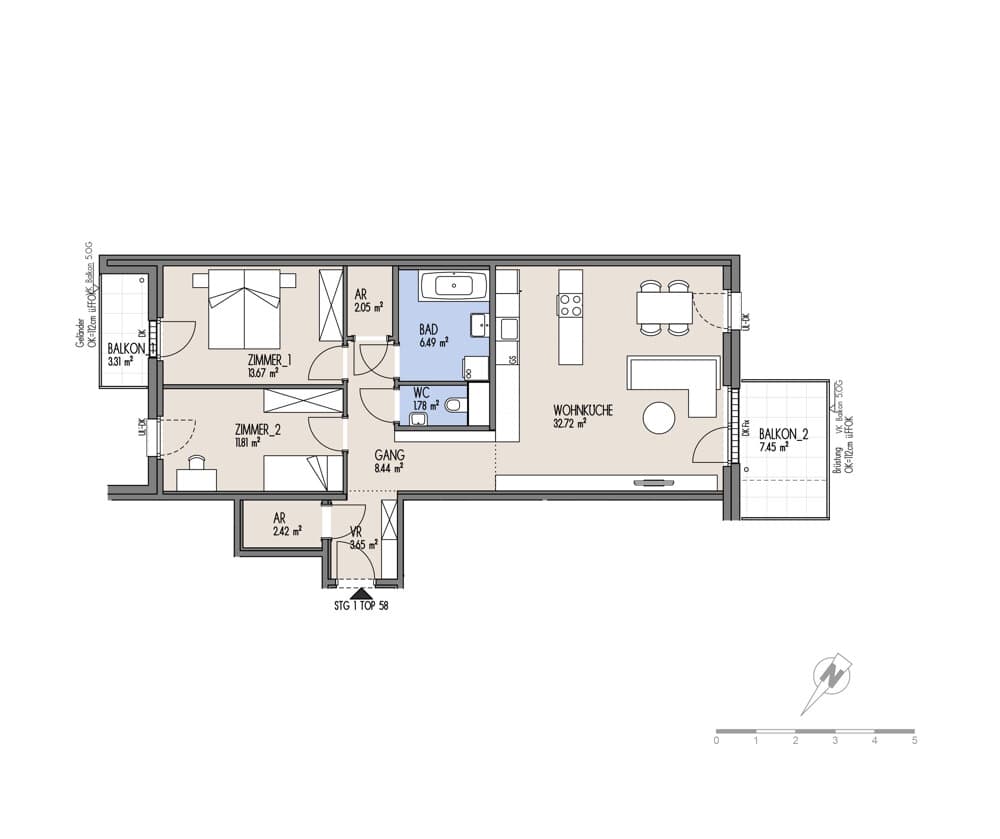 Grundriss Top 01-058 — NordGlück – Living Point 21 — 3 Zimmer — 83 m² — 4th floor