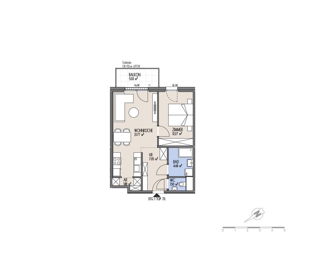 Grundriss Top 01-073 — NordGlück – Living Point 21 — 2 Zimmer — 49,2 m² — 6th floor