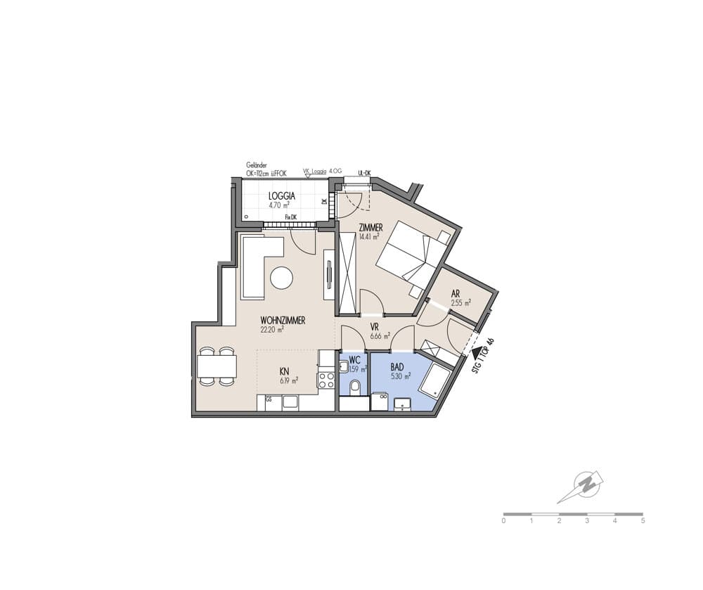 Grundriss Top 01-046 — NordGlück – Living Point 21 — 2 Zimmer — 58,9 m² — 3rd floor