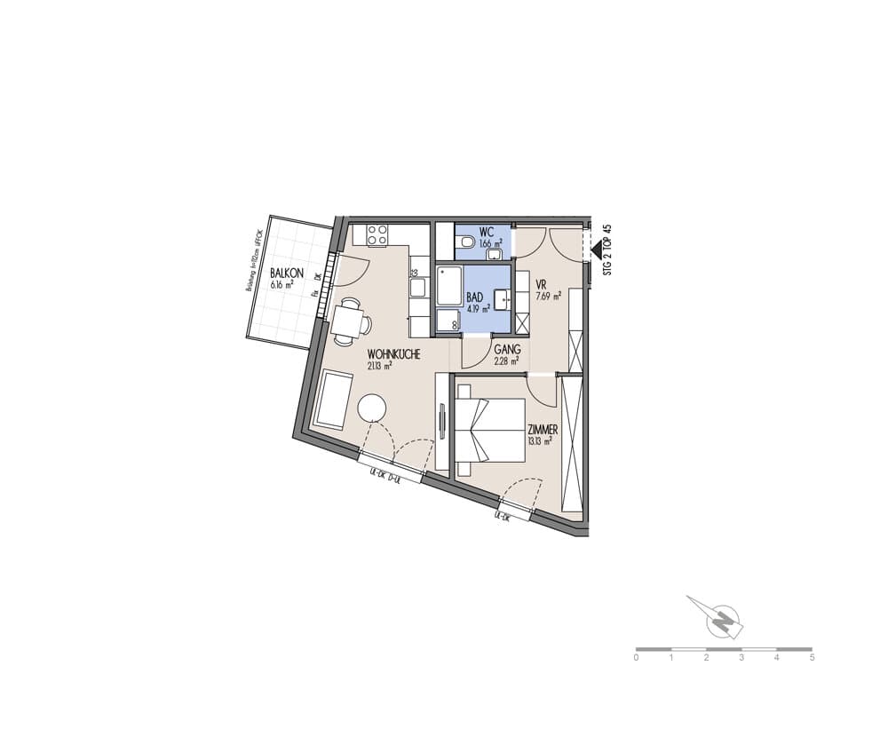 Grundriss Top 02-045 — NordGlück – Living Point 21 — 2 Zimmer — 50,1 m² — 5th floor