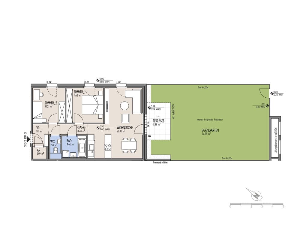 Grundriss Top 02-001 — NordGlück – Living Point 21 — 3 Zimmer — 65,3 m² — Ground floor