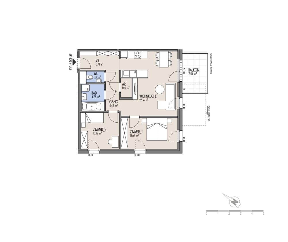 Grundriss Top 02-033 — NordGlück – Living Point 21 — 3 Zimmer — 68,8 m² — 4th floor