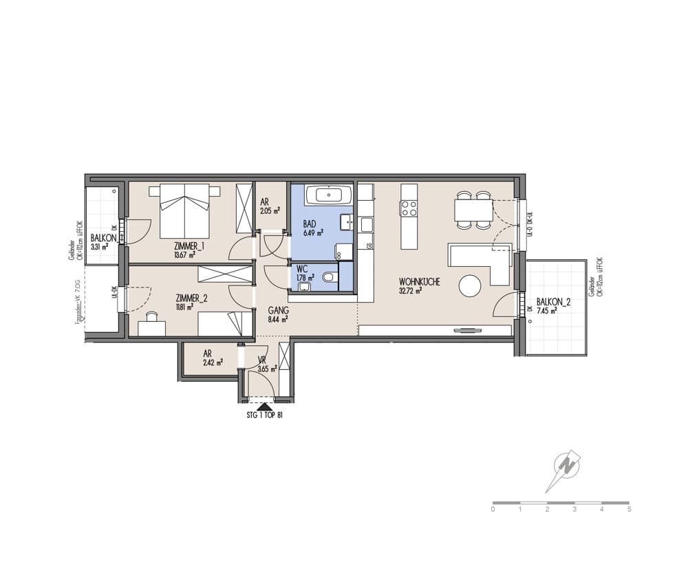 Grundriss Top 01-081 — NordGlück – Living Point 21 — 3 Zimmer — 83 m² — 6th floor