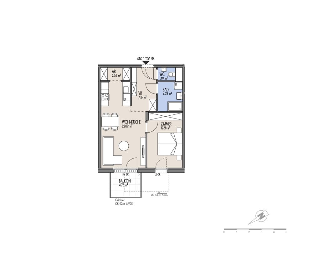 Grundriss Top 01-056 — NordGlück – Living Point 21 — 2 Zimmer — 50,7 m² — 4th floor