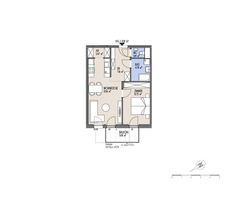 Grundriss Top 01-067 — NordGlück – Living Point 21 — 2 Zimmer — 50,2 m² — 5th floor