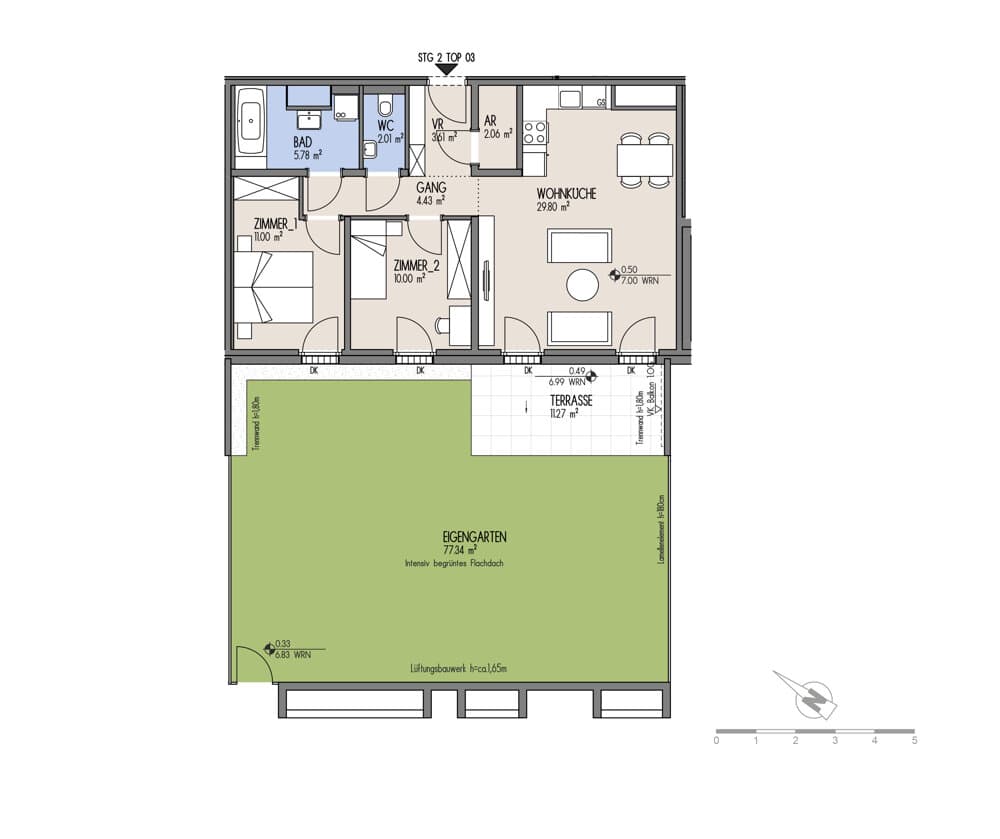 Grundriss Top 02-003 — NordGlück – Living Point 21 — 3 Zimmer — 68,7 m² — Ground floor