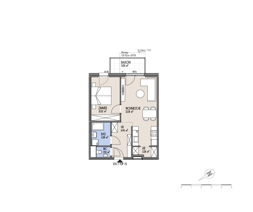 Grundriss Top 01-072 — NordGlück – Living Point 21 — 2 Zimmer — 49,9 m² — 6th floor