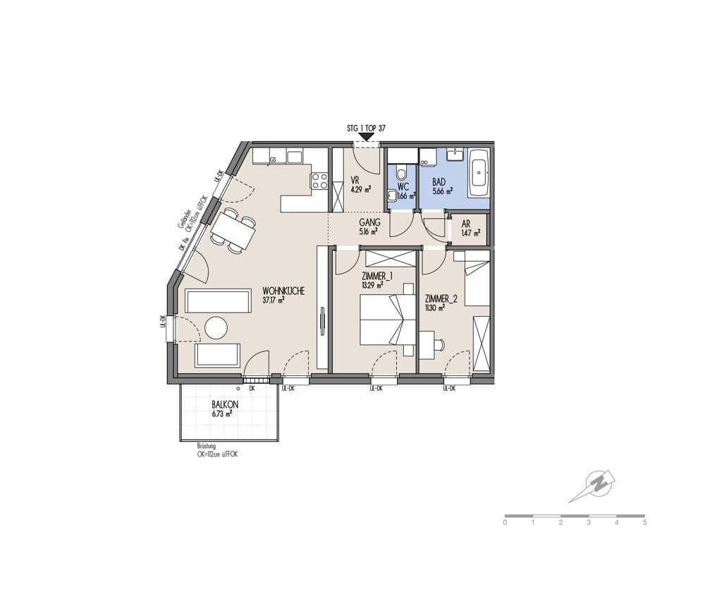 Grundriss Top 01-037 — NordGlück – Living Point 21 — 3 Zimmer — 80 m² — 3rd floor