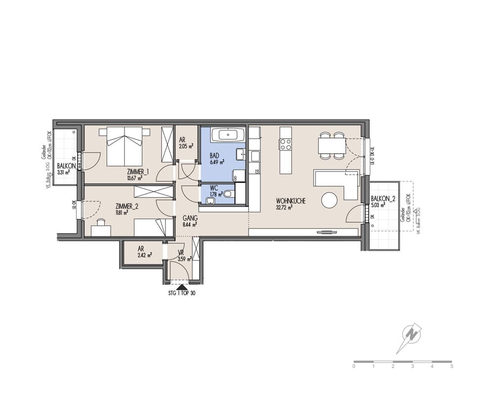Grundriss Top 01-030 — NordGlück – Living Point 21 — 3 Zimmer — 83 m² — 2nd floor