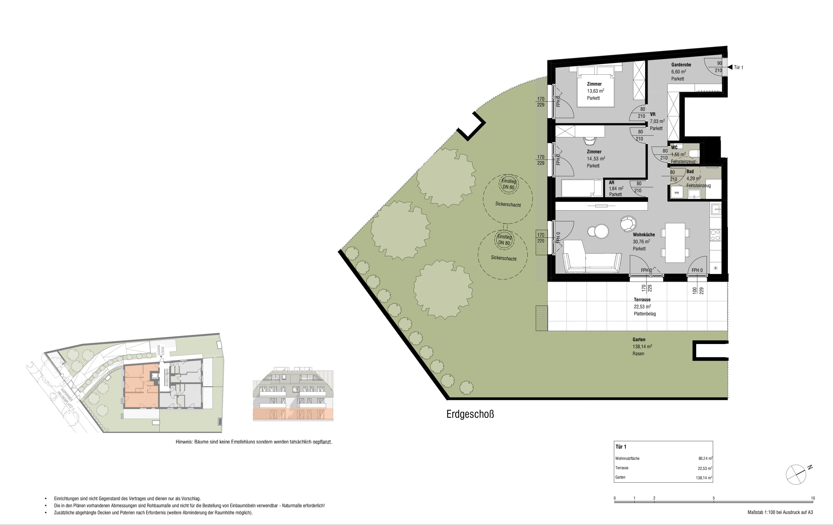 Grundriss Top 1 — Löwenzahn & Espenlaub — 3 Zimmer — 80,2 m² — Ground floor