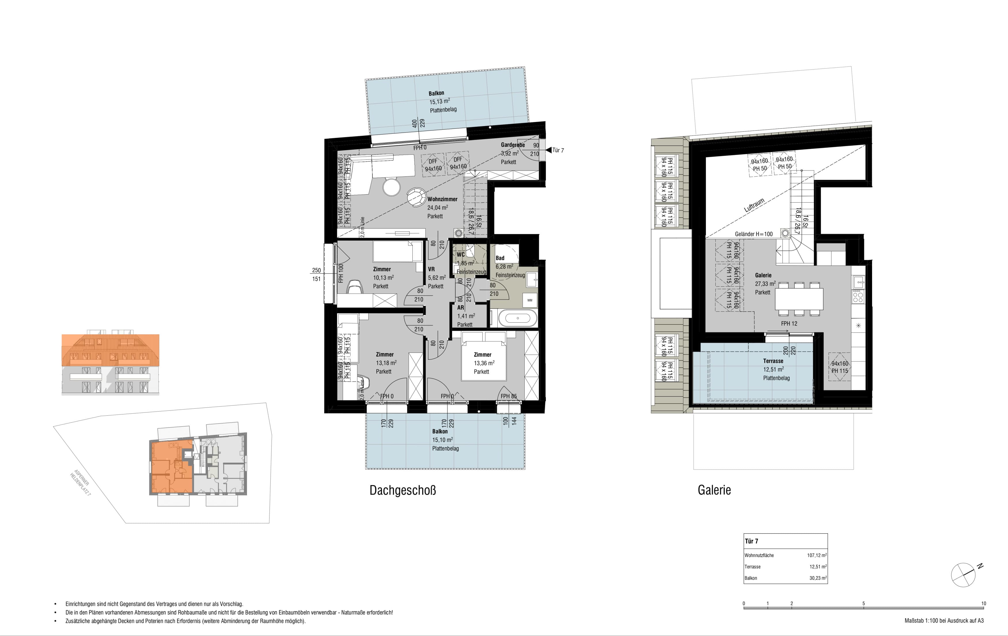Grundriss Top 7 — Löwenzahn & Espenlaub — 4 Zimmer — 107,1 m² — 1st attic floor