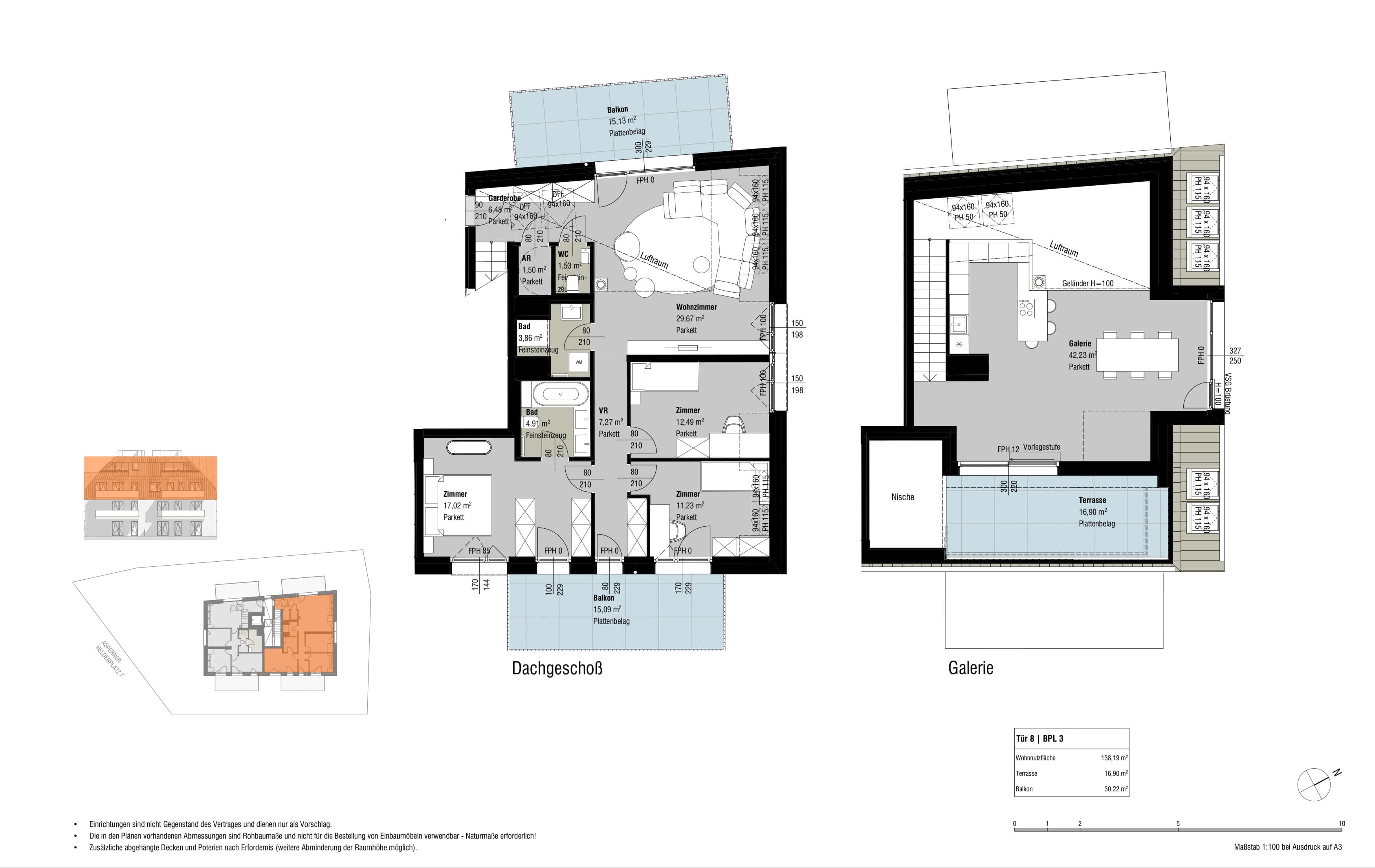 Grundriss Top 8 — Löwenzahn & Espenlaub — 4 Zimmer — 138,2 m² — 1st attic floor