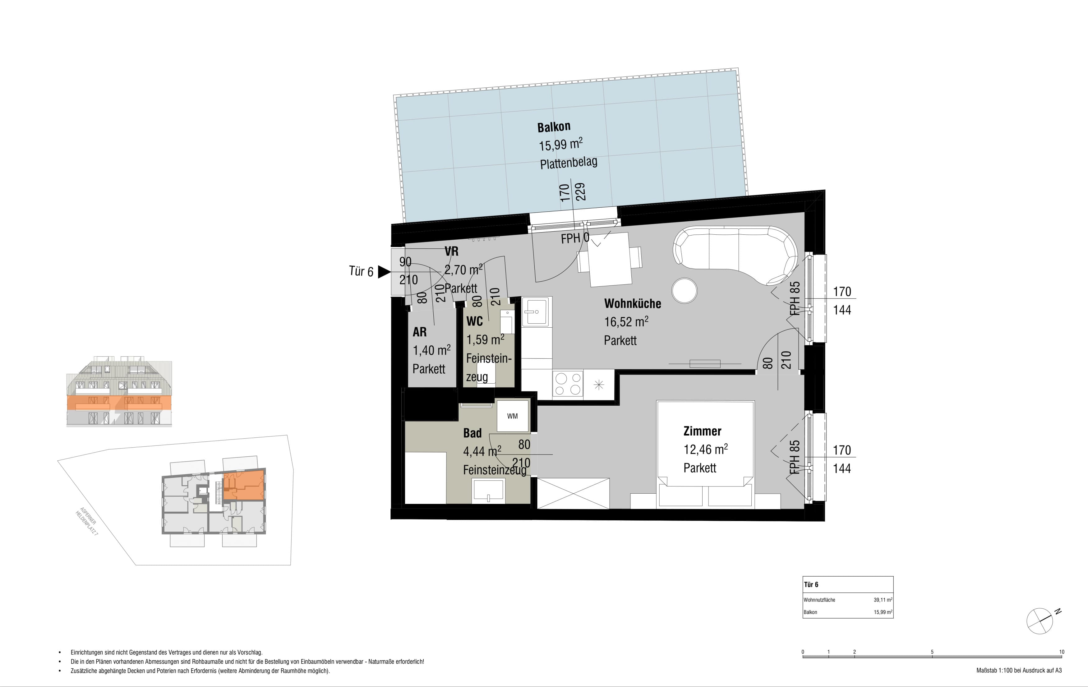 Grundriss Top 6 — Löwenzahn & Espenlaub — 2 Zimmer — 39,1 m² — 1st floor