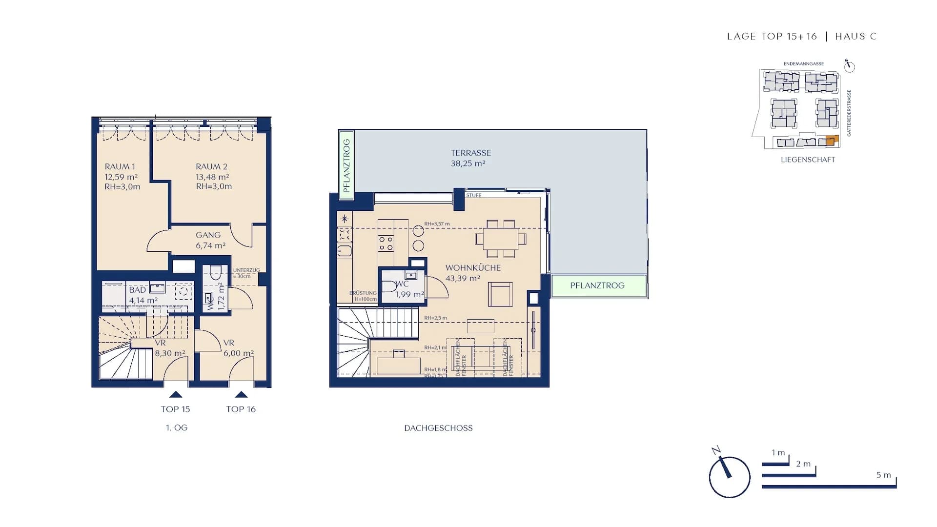 Grundriss Top11 — Loft.Rosenhügel — 3 Zimmer — 98,3 m² — Upper floor / Attic floor — Nordost-Terrasse