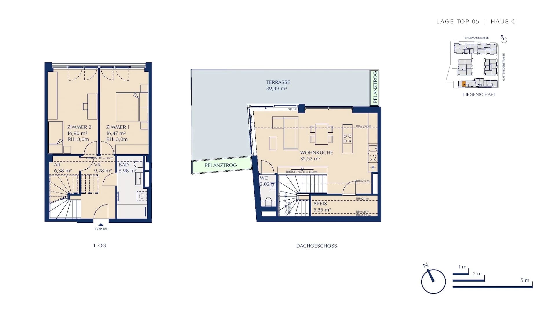 Grundriss Top02-Garten — Loft.Rosenhügel — 3 Zimmer — 99,4 m² — Upper floor / Attic floor — Nordost-Terrasse, Garten