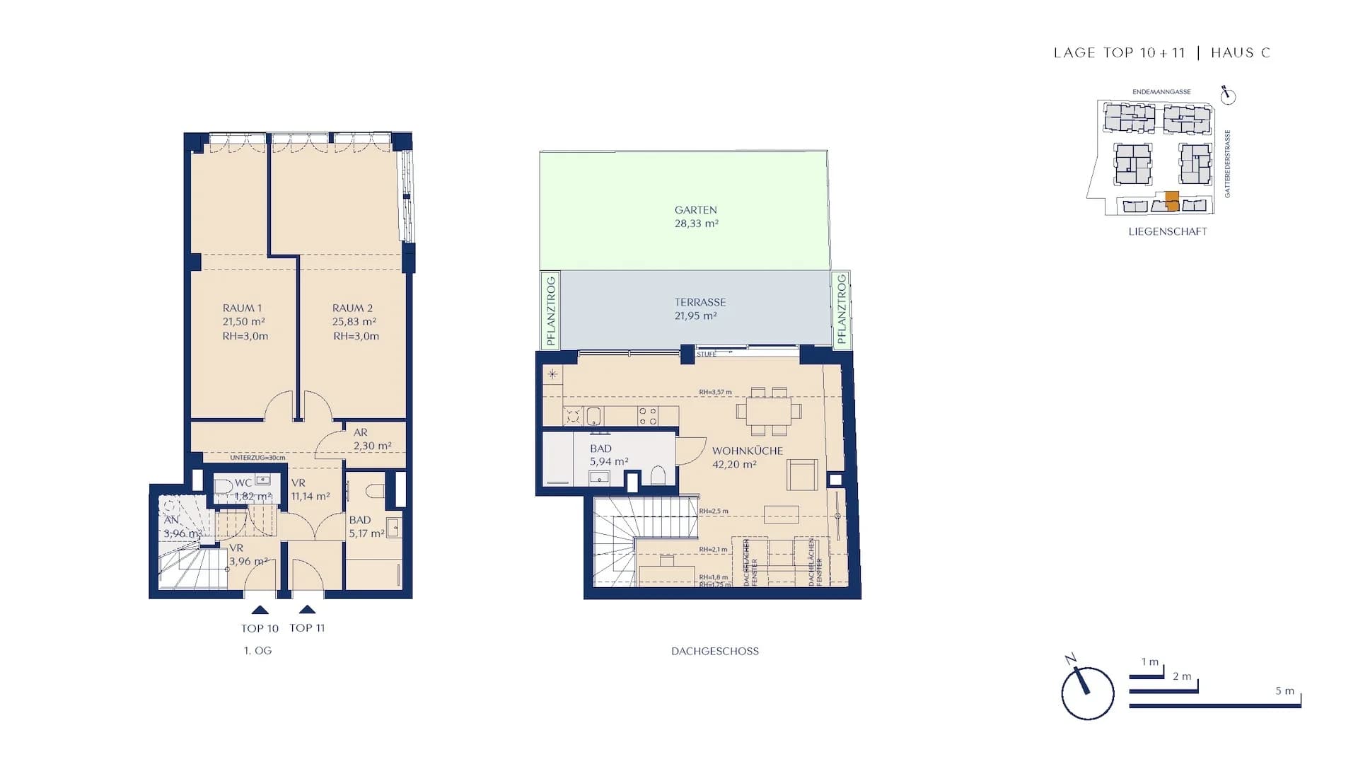 Grundriss Top10-DG — Loft.Rosenhügel — 3 Zimmer — 123,8 m² — Attic floor — Nord-Terrasse, Garten