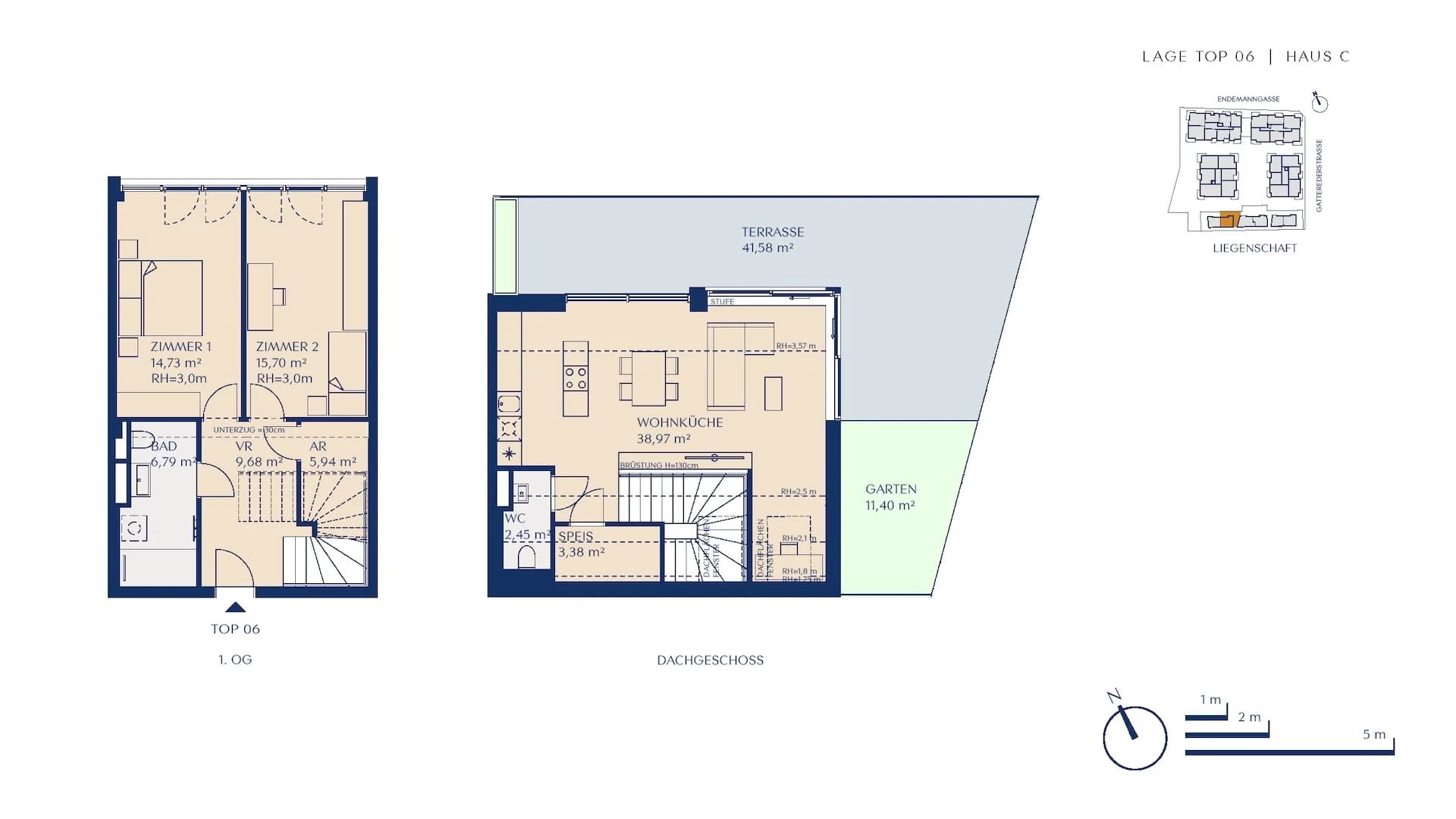 Grundriss Top06 — Loft.Rosenhügel — 3 Zimmer — 97,6 m² — Upper floor / Attic floor — Nordost-Terrasse