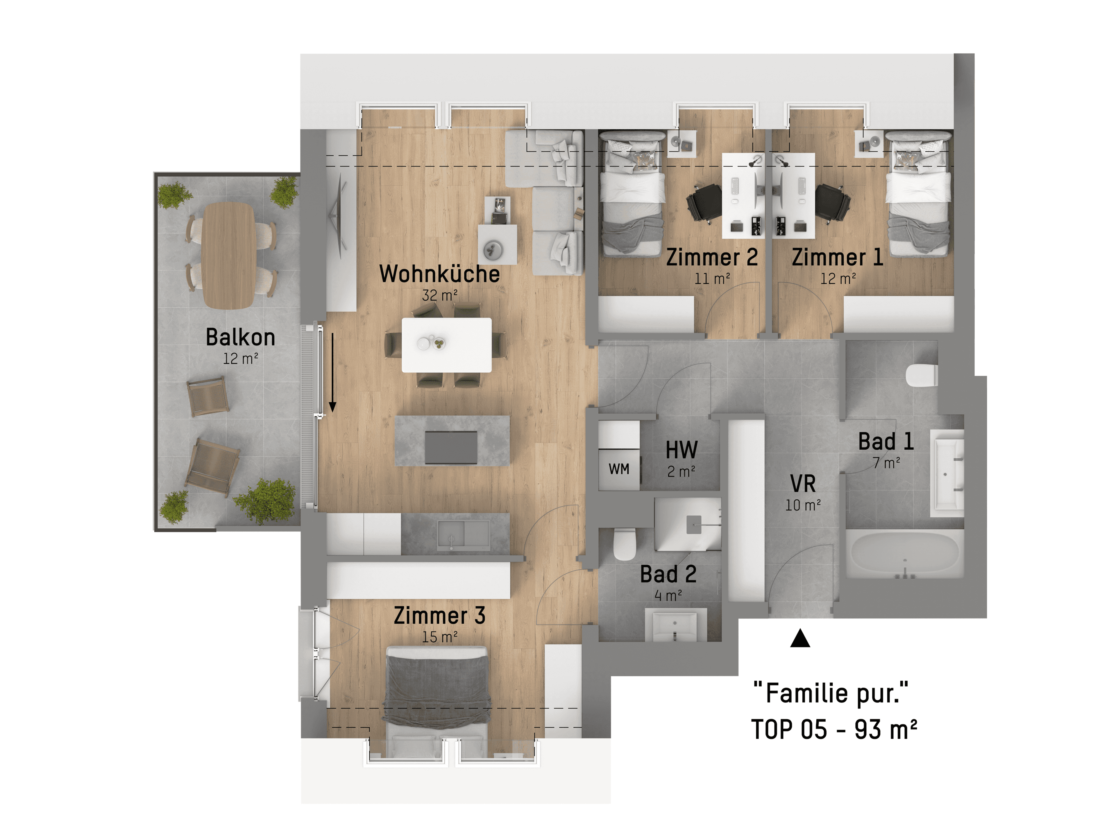 Grundriss TOP 5 — Loimerweg 21 — 4 Zimmer — 93,5 m² — 1st attic floor — Grundriss 1/2