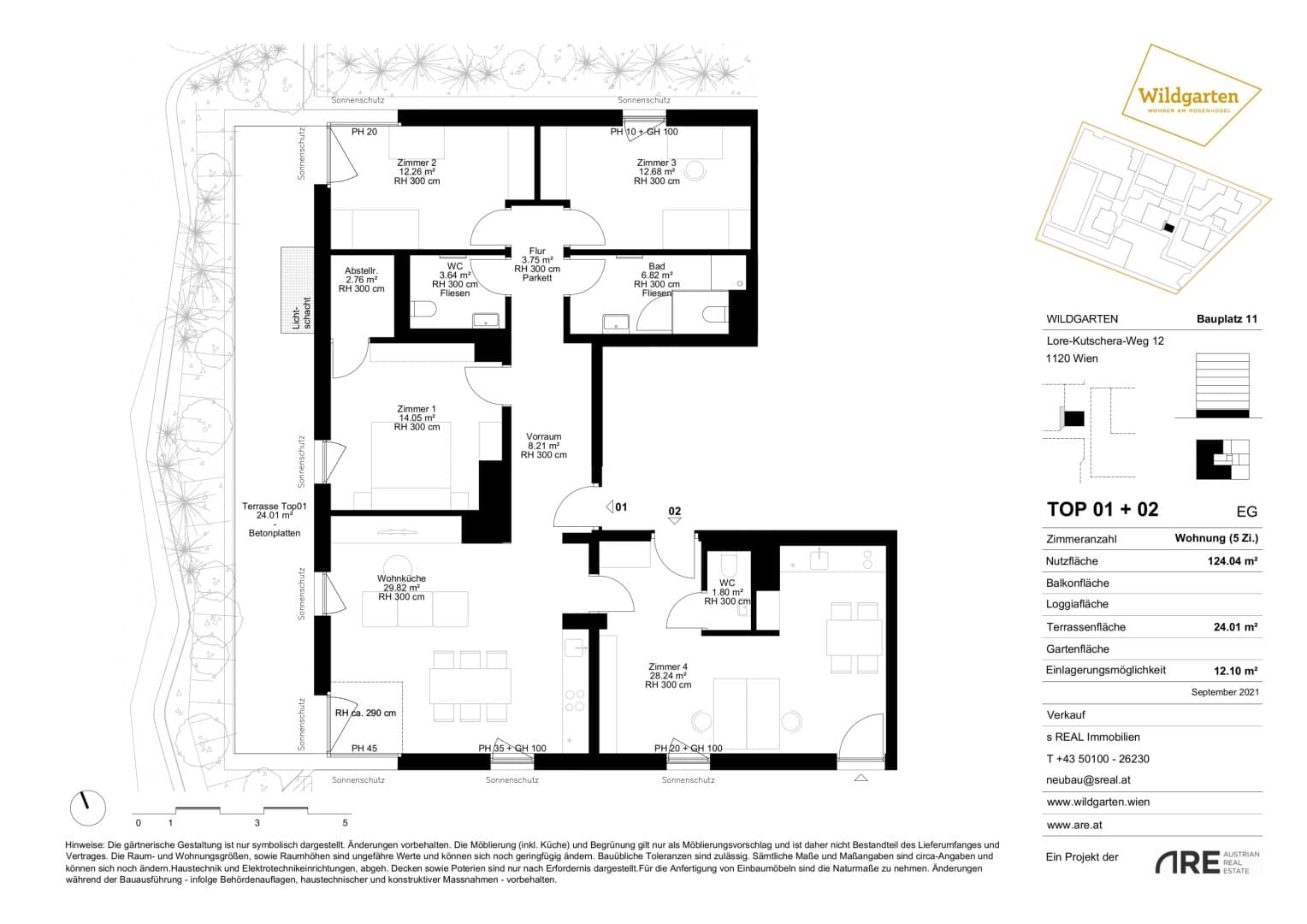 Grundriss BP 11 Top 1+2 Vorsorge — Wildgarten | Bauplatz 11+20 — 6 Zimmer — 123,6 m² — Ground floor — Terrasse — Grundriss 1/2