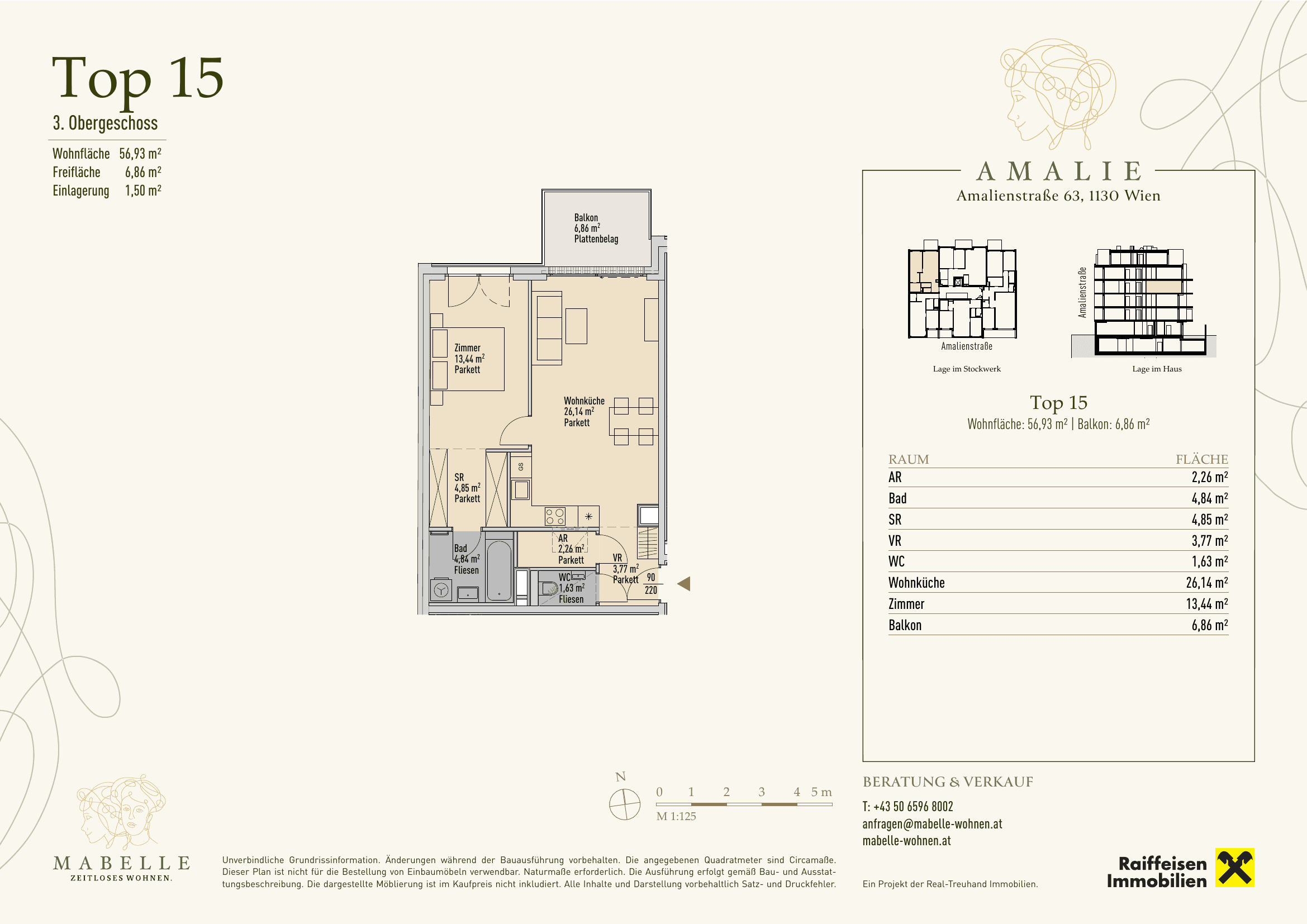 Floorplan Top 15 — MABELLE - Zeitloses Wohnen | Haus Amalie — 2 Rooms — 56.9 m² — 3rd floor
