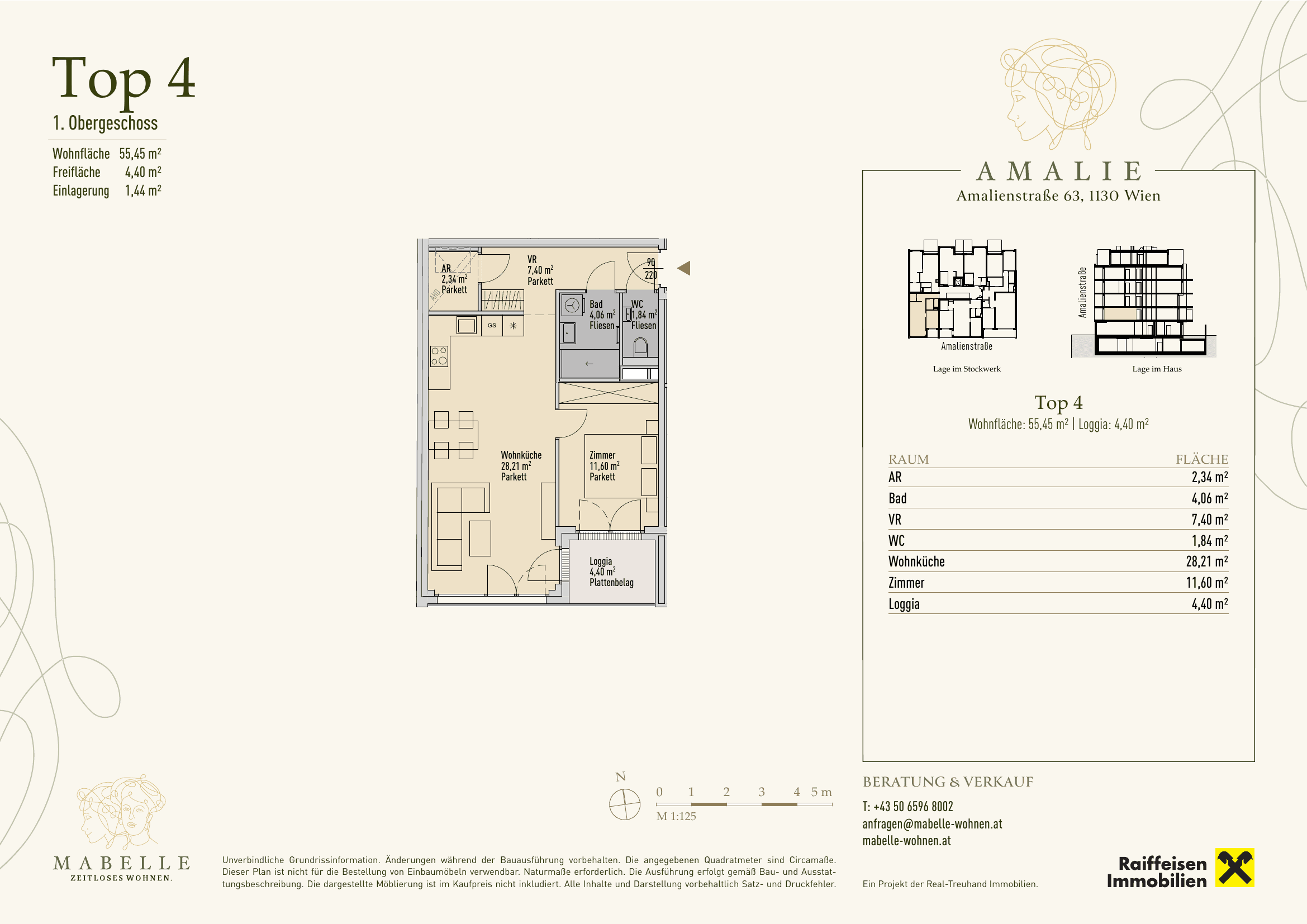 Grundriss Top 04 — MABELLE - Zeitloses Wohnen | Haus Amalie — 2 Zimmer — 55,5 m² — 1. OG