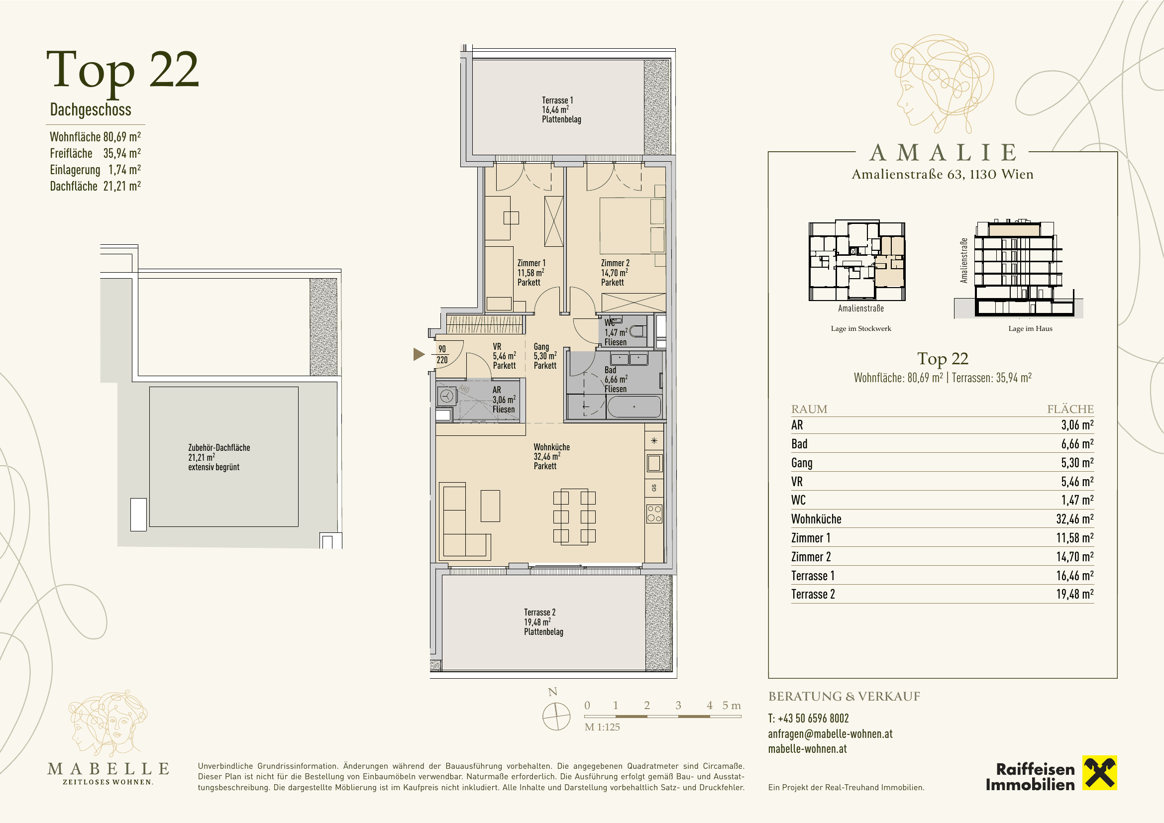 Grundriss Top 22 — MABELLE - Zeitloses Wohnen | Haus Amalie — 3 Zimmer — 80,7 m² — DG